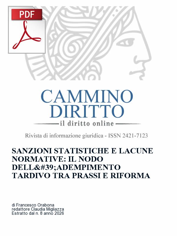 Copertina dell'estratto in PDF - Sanzioni statistiche e lacune normative: il nodo dell'adempimento tardivo tra