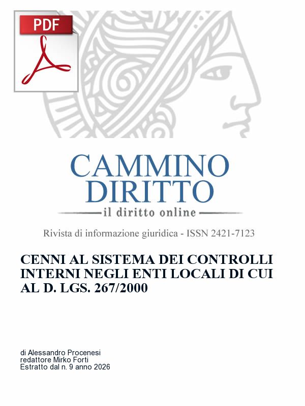 Copertina dell'estratto in PDF - Cenni al sistema dei controlli interni negli enti locali di cui al D. Lgs