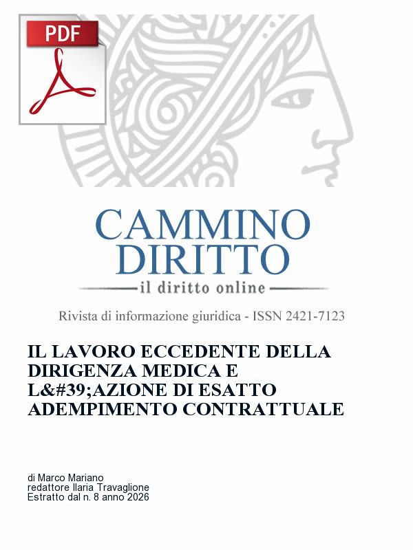Copertina dell'estratto in PDF - Il lavoro eccedente della dirigenza medica e l'azione di esatto adempimento