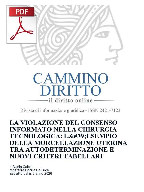 Copertina dell'estratto in PDF - La violazione del consenso informato nella chirurgia tecnologica: l'esempio