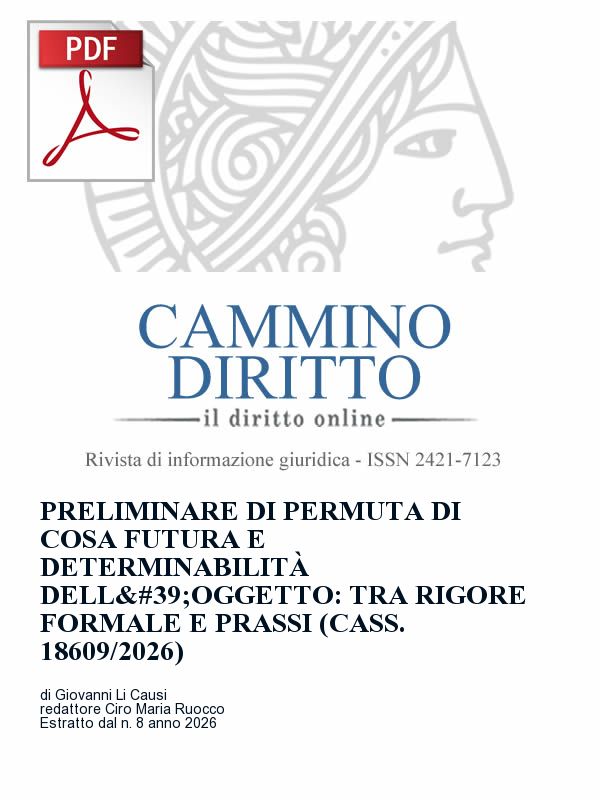 Copertina dell'estratto in PDF - Preliminare di permuta di cosa futura e determinabilità dell'oggetto: tra