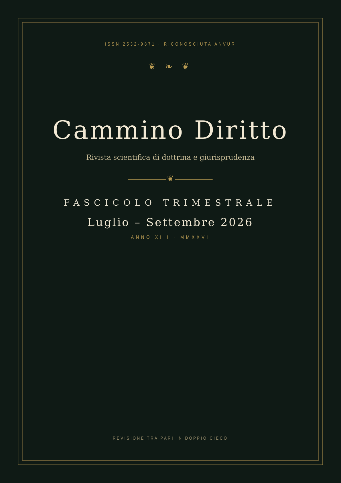 Copertina dell'ultimo numero della Rivista Scientifica Cammino Diritto